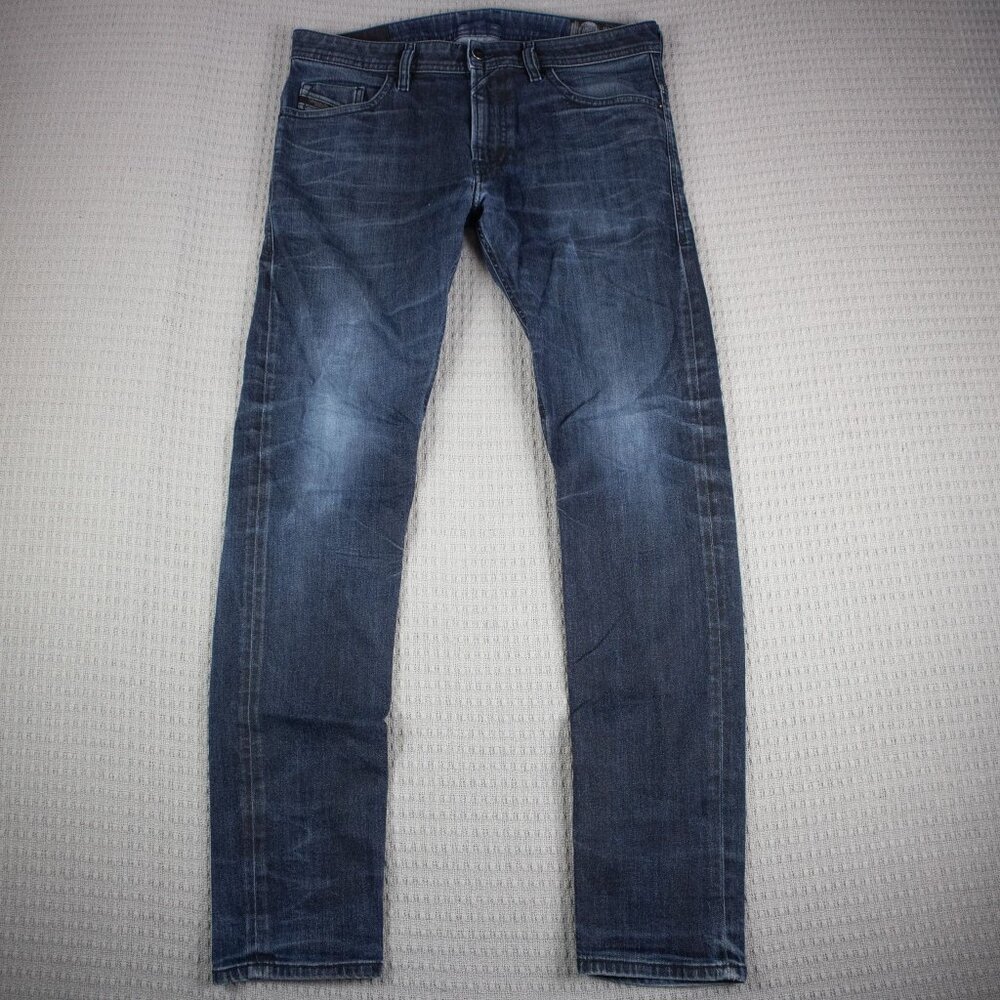 Diesel Vintage 00s Y2K Thommer Skinny Straight Jeans in Washed Diatressed Blue - Picture 2 of 8